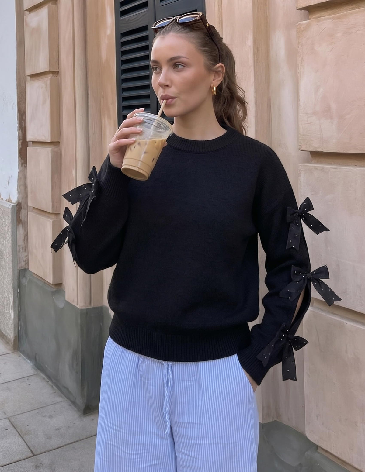 ZESICA Cute Bow Long Sleeve Oversized Sweaters