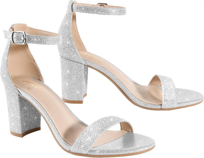 Ankis Heels for Women Open Toe Ankle Strap Chunky Heel Sandals 2.75 Inch