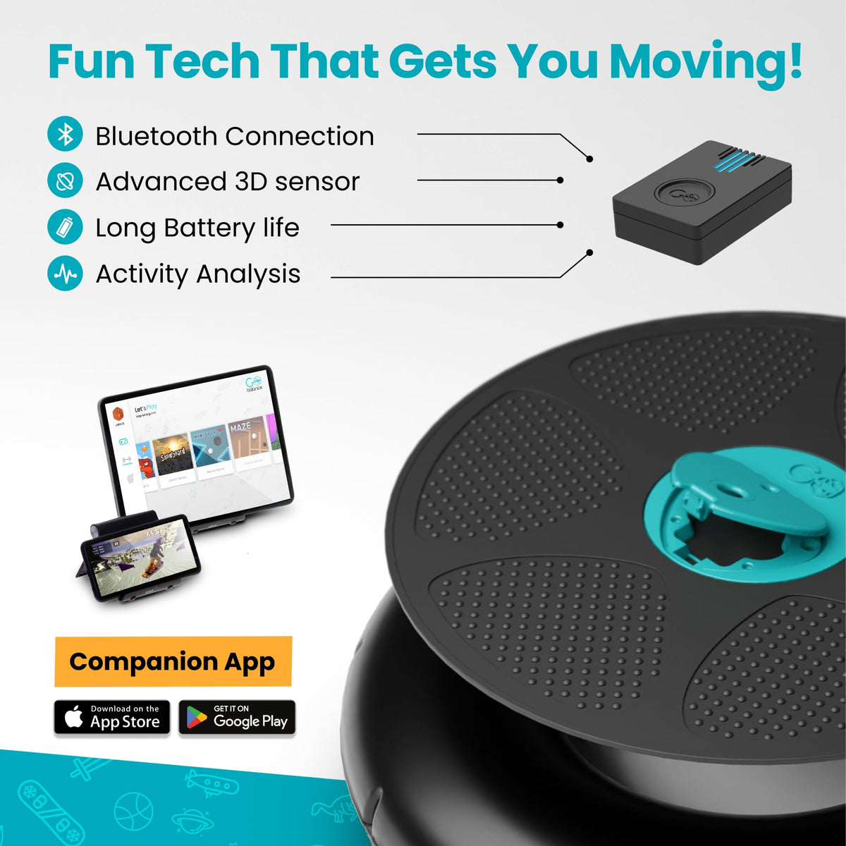 Gobalance Board - App-Enabled Balance Board. Smart Bluetooth Sensor, 12 Free Interactive Games - Fun, Balance Training and Home Gym Workout! Boost Coordination & Strength for Teens and Adults