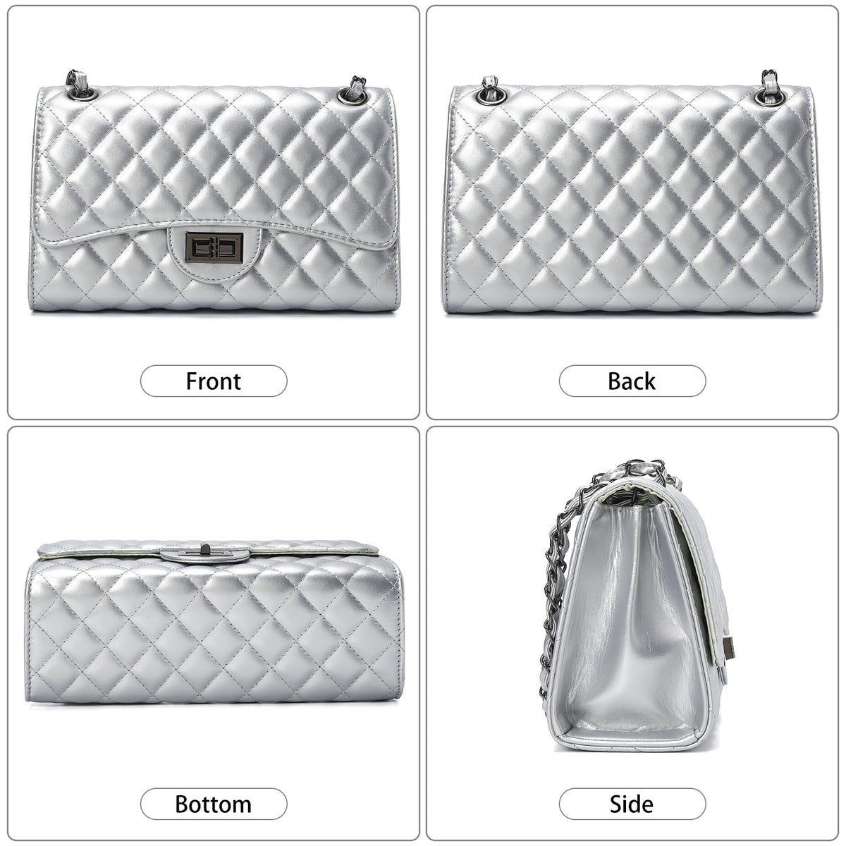 Quilted Leather Crossbody Bags for Women Trendy Ladies Shoulder Purse Satchel HandBag with Chain Strap