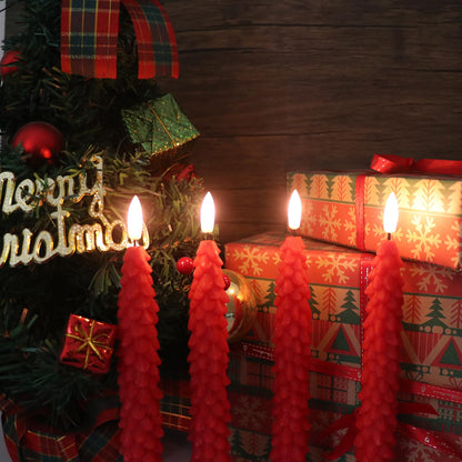 Green Christmas Tree Flameless Taper Candles Battery Operated Remote Timer