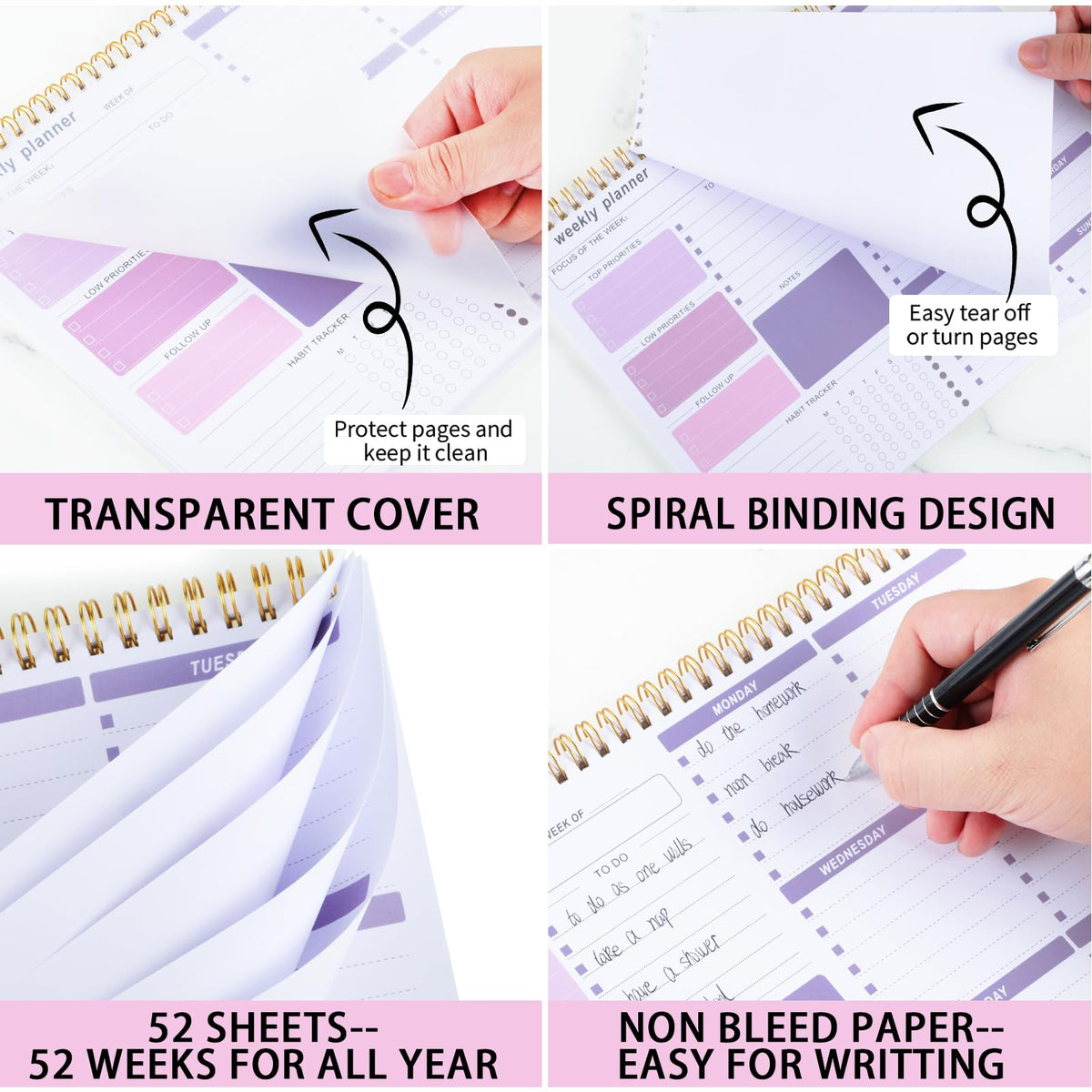 Thboxes Weekly Desk Planner, 8.5x11 In To Do List Notepad, 52 Sheets