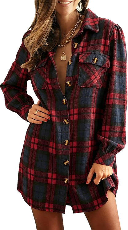 Women's Corduroy Long Sleeve Button Work Tunic Short Dresses