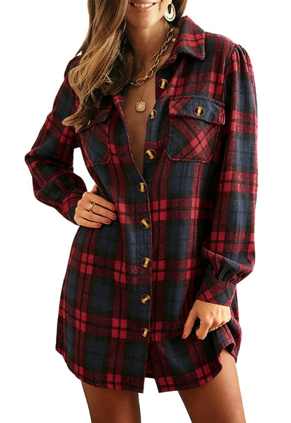 Women's Corduroy Long Sleeve Button Work Tunic Short Dresses