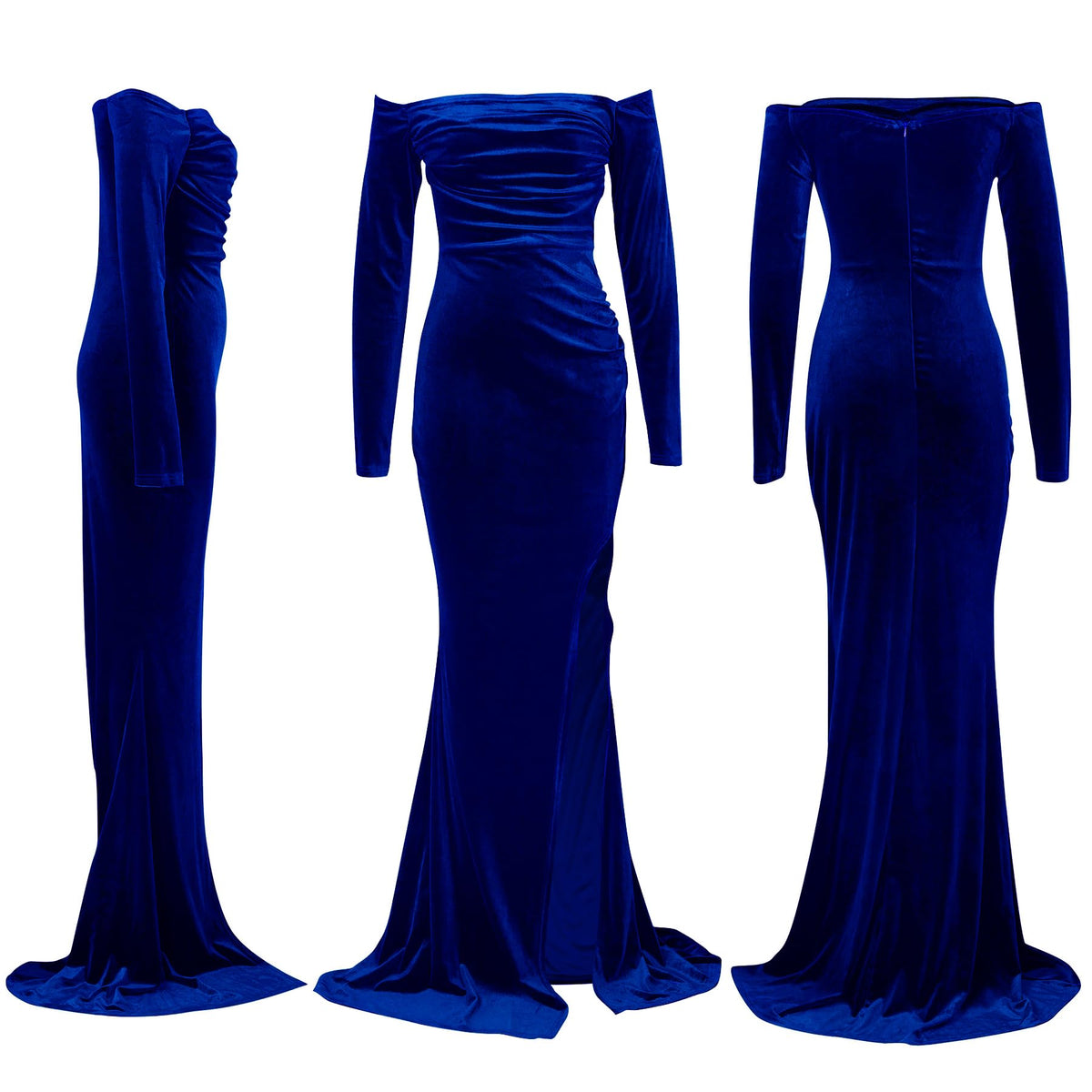 Women Off The Shoulder Formal Dresses Velvet High Split Maxi Dress
