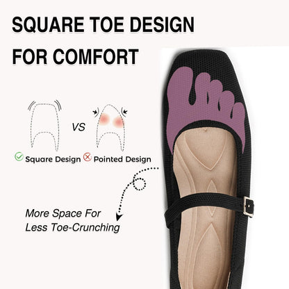Women's Mesh Mary Jane Flats, Soft Square Toe Ballet Shoes for Work