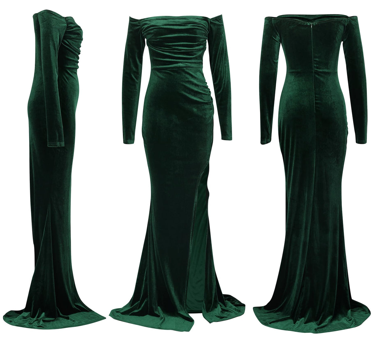 Women Off The Shoulder Formal Dresses Velvet High Split Maxi Dress