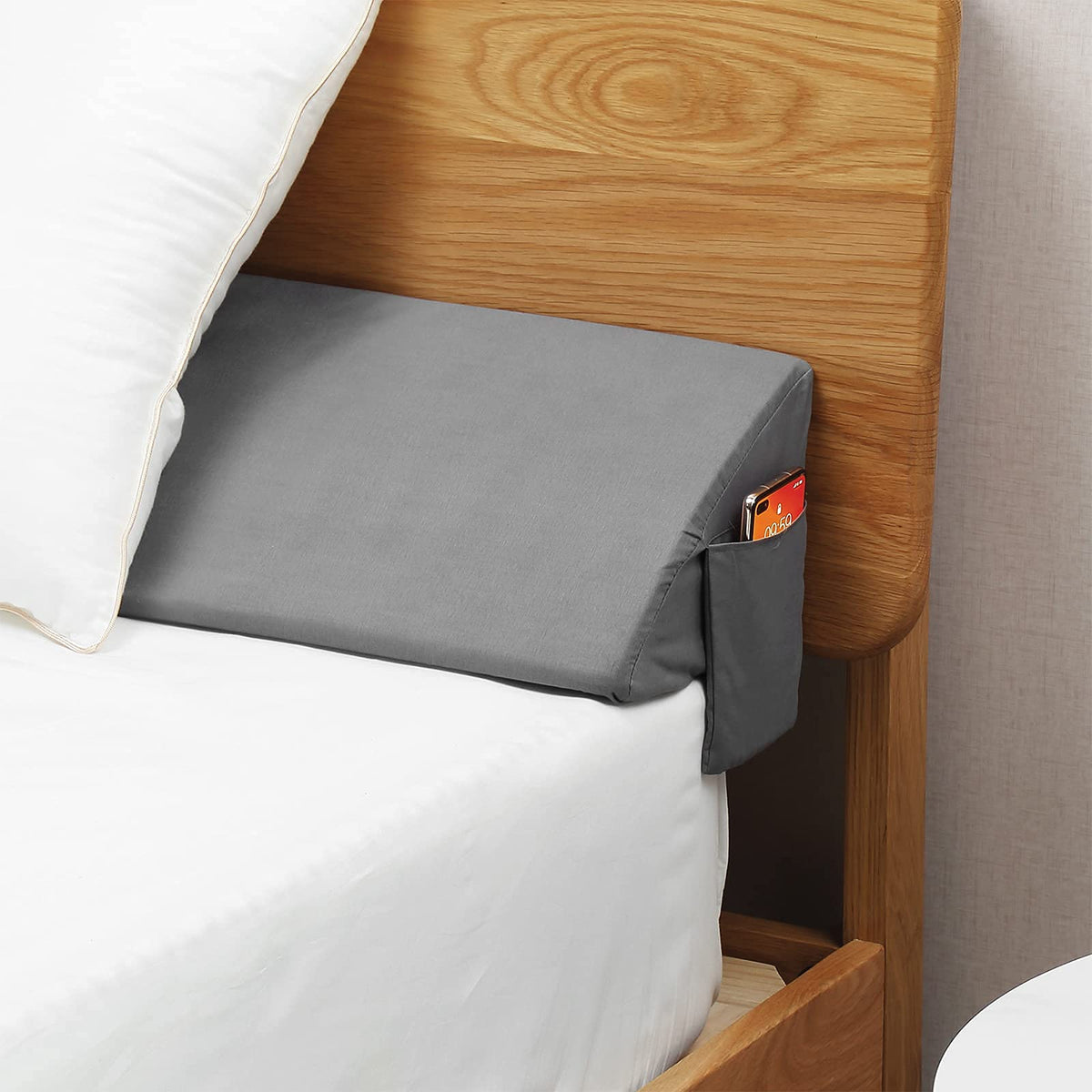 Vekkia King Bed Wedge Pillow for Headboard Gap, 0–6" Gap Filler with Side Pockets & Washable Cover, Gray 76"X10"x6"