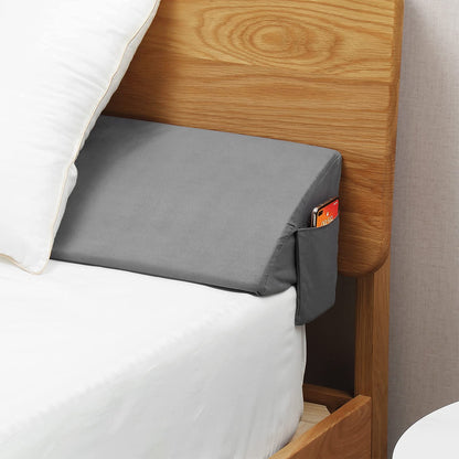 Vekkia King Bed Wedge Pillow for Headboard Gap, 0–6" Gap Filler with Side Pockets & Washable Cover, Gray 76"X10"x6"
