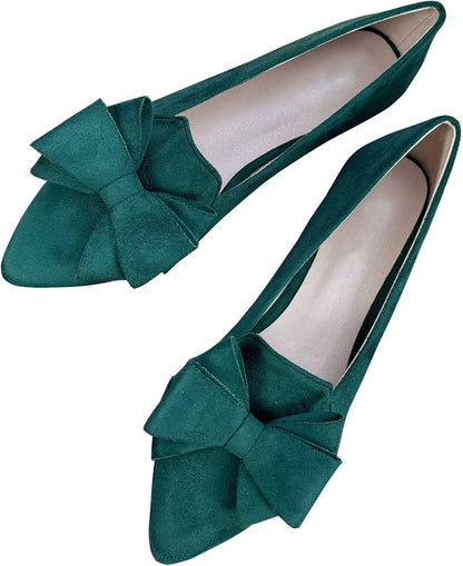 Stunner Womens Suede Bowknot Ballet Flats Pointed Toe Soft Dress Shoes