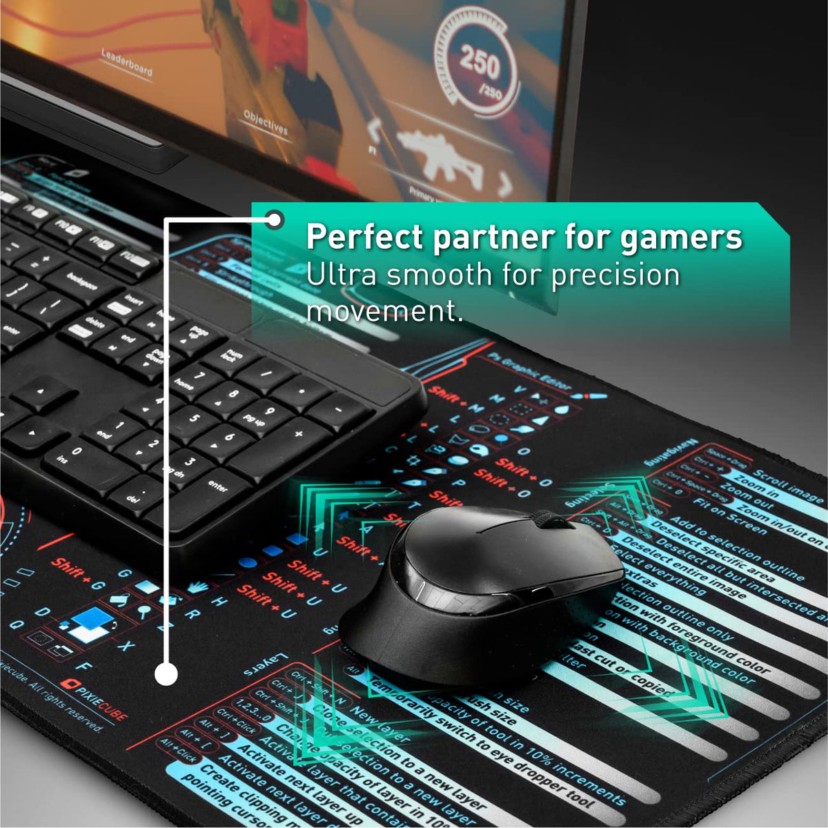 Pixiecube Excel Cheat Sheet Desk Pad | Excel Shortcut Keys Mouse Pad | Extended Large XL Gaming Mousepad | Pc Office Spreadsheet Keyboard Mat | Non-Slip Stitched Edge