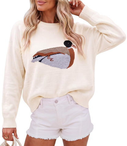 Cicy Bell Womens Graphic Sweaters Lightweight Knit Crewneck Pullover