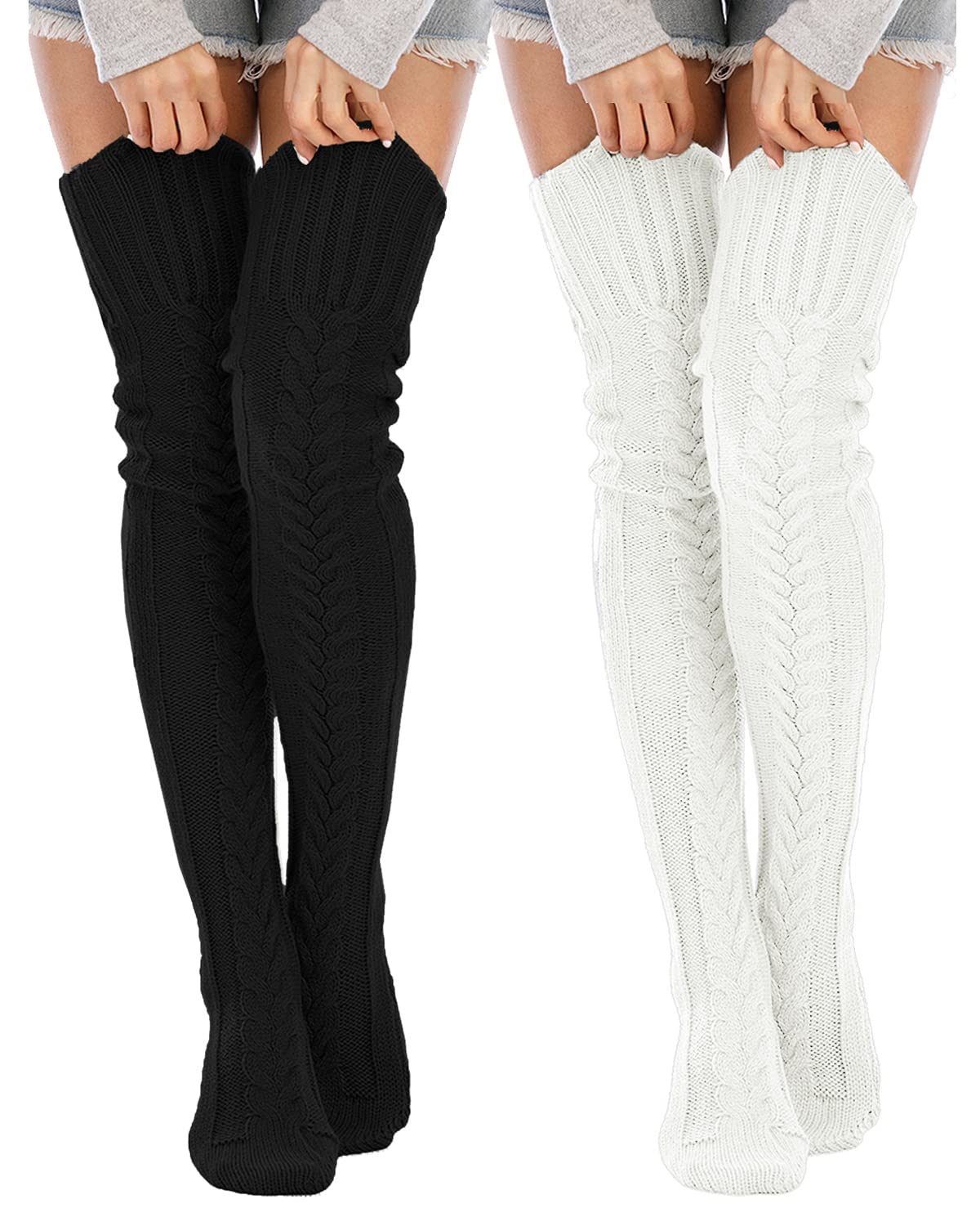Leoparts Women's Cable Knit Thigh High Socks Over Knee Leg Warmer Stockings