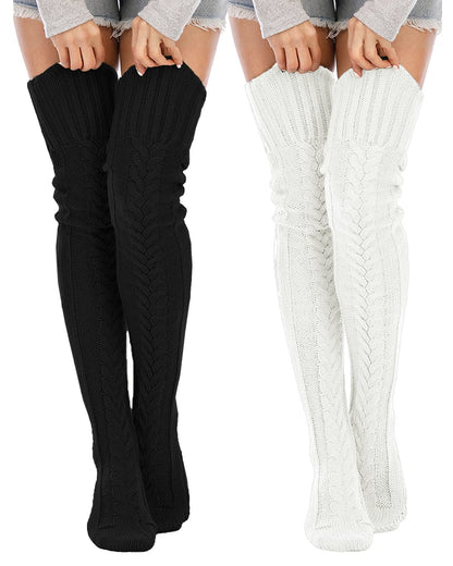 Leoparts Women's Cable Knit Thigh High Socks Over Knee Leg Warmer Stockings