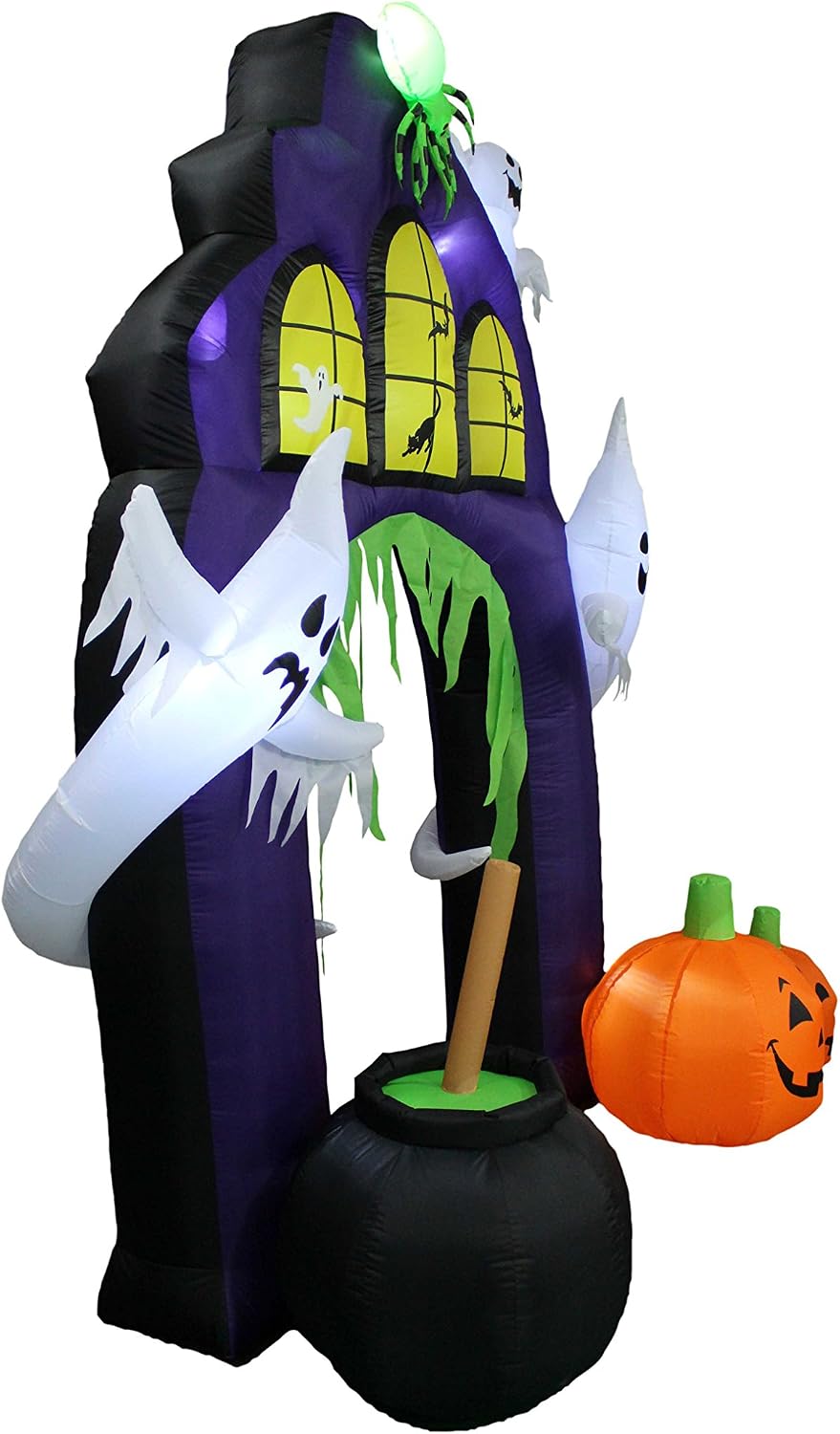 9 Ft Tall Halloween Inflatable Castle Archway | Pumpkins Spider Ghosts Cauldron, LED Lights, Outdoor Indoor, Yard Blowup