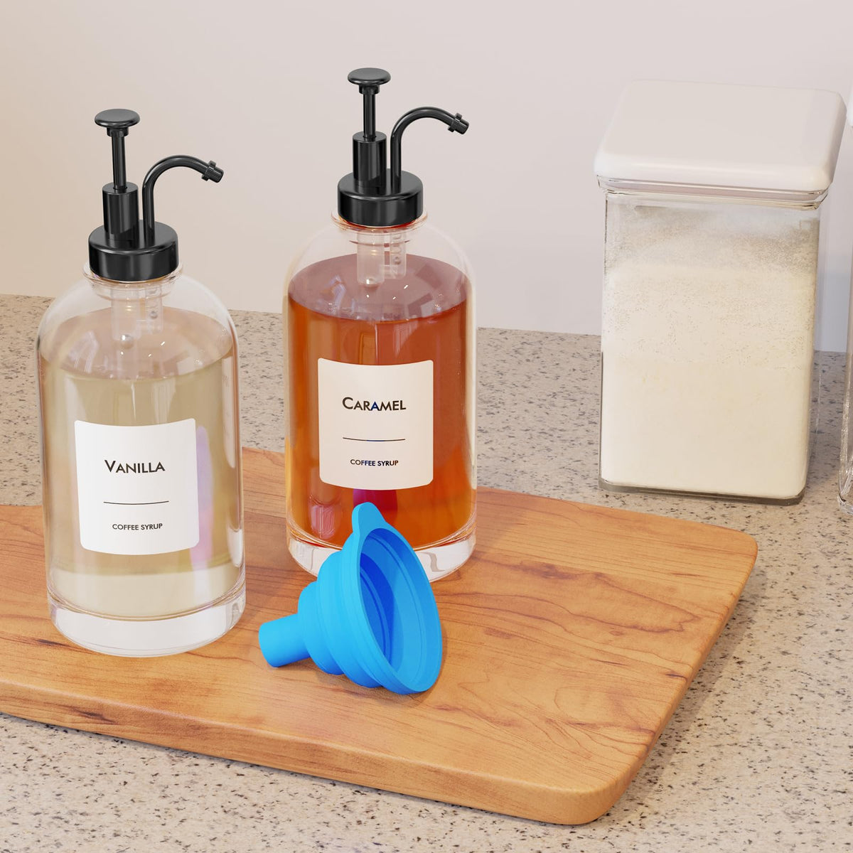 16.9 Oz (500 Ml) Coffee Syrup Dispenser Set- 4 Glass Bottles with Gold Pumper and Syrup Labels