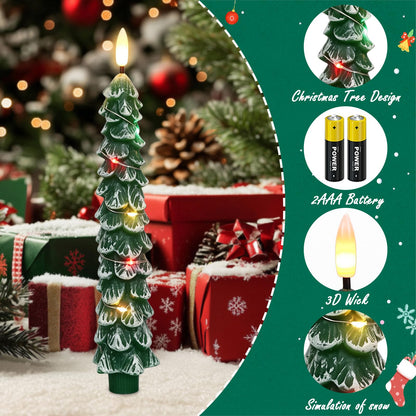 Green Christmas Tree Flameless Taper Candles Battery Operated Remote Timer