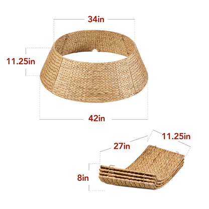 Best Choice Products 42in Christmas Tree Collar, Woven Hyacinth 4-Piece Holiday Rattan Tree Skirt Accessory for Home W/Cord Cut-Out - Chestnut