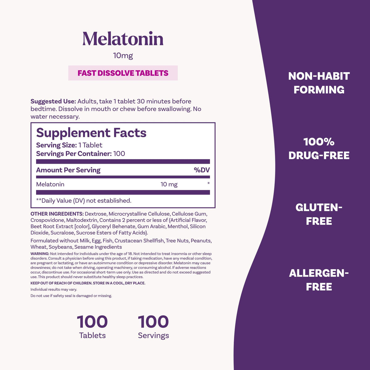 Natrol Melatonin 10mg Fast Dissolve Tablets - Strawberry Flavor, 100 Count, Sleep Aids for Adults, Fast Dissolve Melatonin for Adults, 100-Day Supply