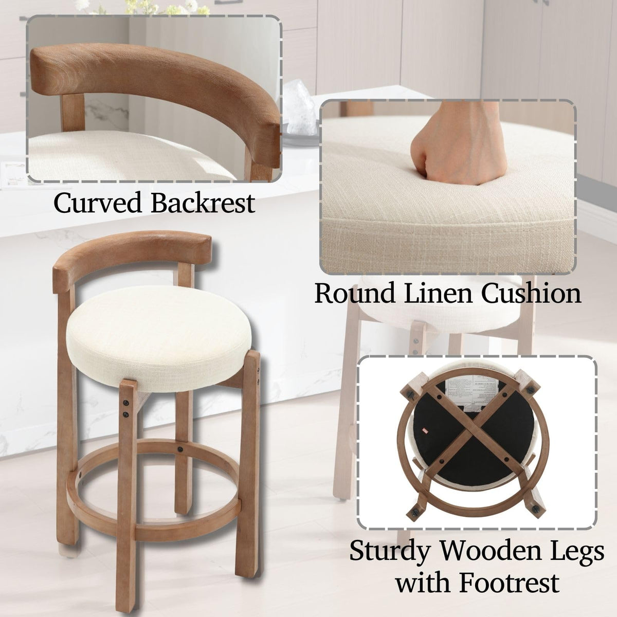 Lukealon Mid Century Linen Counter Stools Set of 4