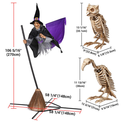 Aw 9Ft Animatronics Flying Witch Hovering Broom Animated Ac 100V-240V Halloween Outdoor Decoration Motion Activated