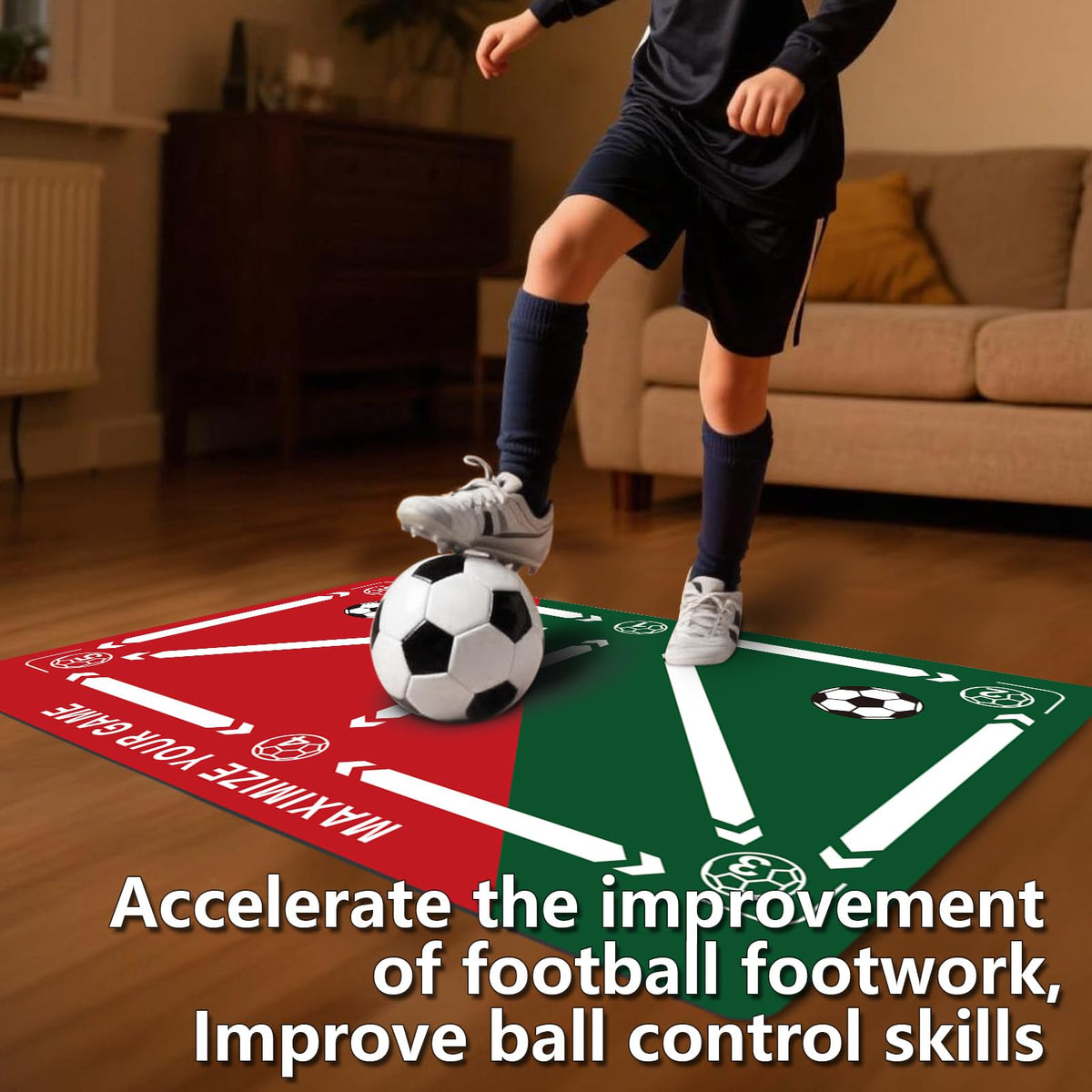 Soccer training mat,Soccer training equipment accessories for All Ages to Improve Speed Strength Agility and Coordination,Anti-Slip/Silent Mat