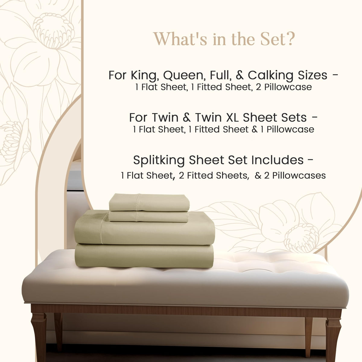 100% Egyptian Cotton Sheets King Size Sheets Set with Fully Elasticated 15" Deep Fitted Sheet & Pillowcases