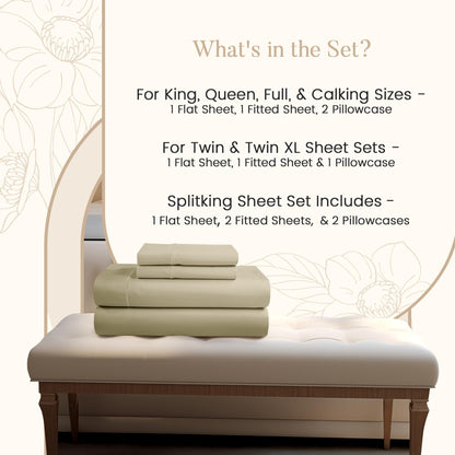 100% Egyptian Cotton Sheets King Size Sheets Set with Fully Elasticated 15" Deep Fitted Sheet & Pillowcases