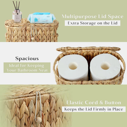 Yangqihome Toilet Paper Storage, Water Hyacinth Toilet Paper Storage with Lid