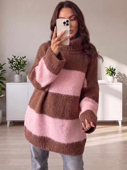 Wenrine Women Oversized Striped Sweater Dress Fall Long Sleeve Knit Dresses