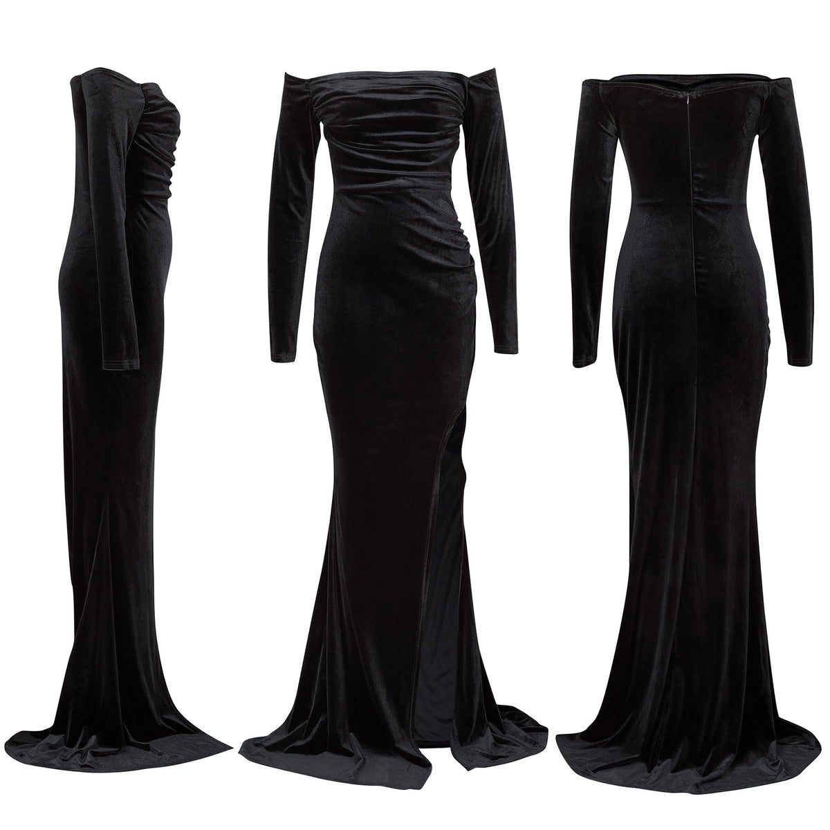 Women Off The Shoulder Formal Dresses Velvet High Split Maxi Dress