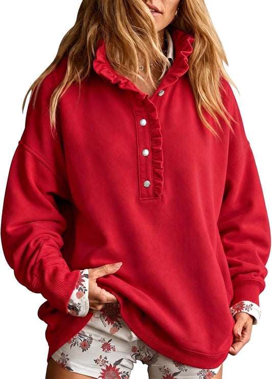 Fisoew Womens Sweatshirt Mock Neck Henley Pullover