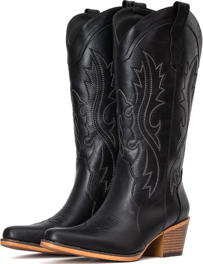 BEST SELLER - IUV Cowboy Boots For Women Western Cowgirl Boots Mid Calf Snip Toe