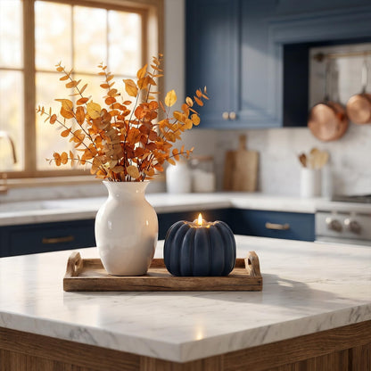 Fall Decor, Fall Decorations for Home - Flameless Pumpkin Candle with Timer Remote - Room Bedroom Table Farmhouse Decor for Halloween, Thanksgiving, Orange+white