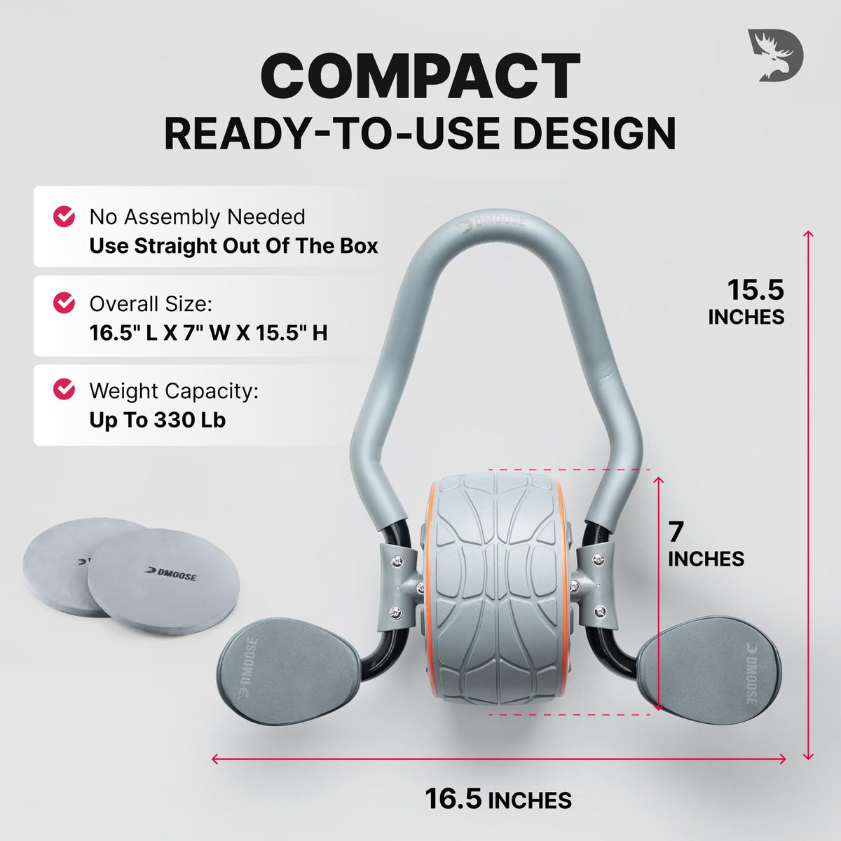 Dmoose Fitness Ab Roller Wheel with Elbow Support & 2 Knee Pads