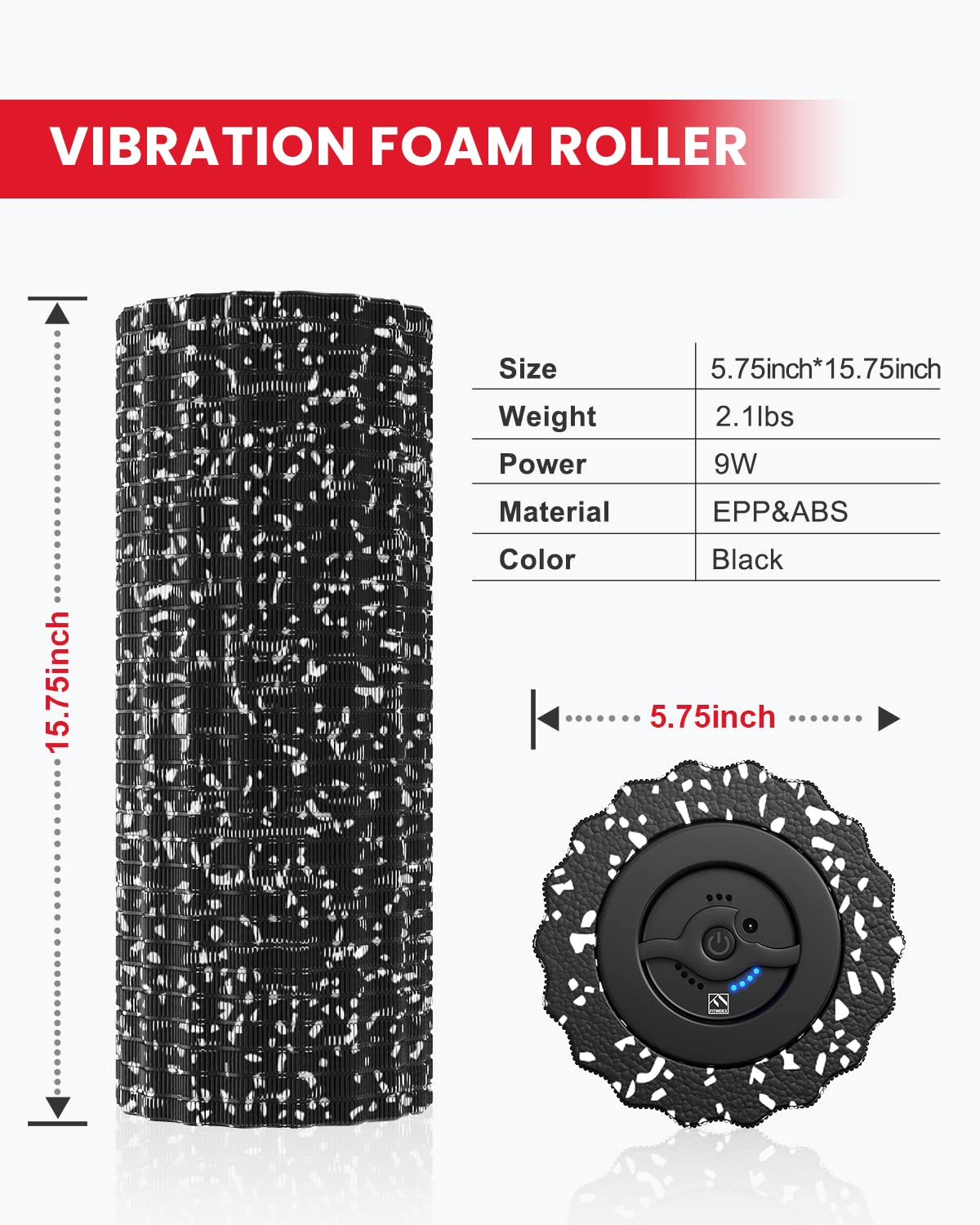 Fitindex Vibrating Foam Roller for Back Pain, Fsa&hsa Eligible, 5-Speed Muscle Massage, Exercise, Muscles Deep Tissue, Physical Therapy, Pilates, Yoga, Neck, Leg, Rechargeable, Travel Portable, Gray