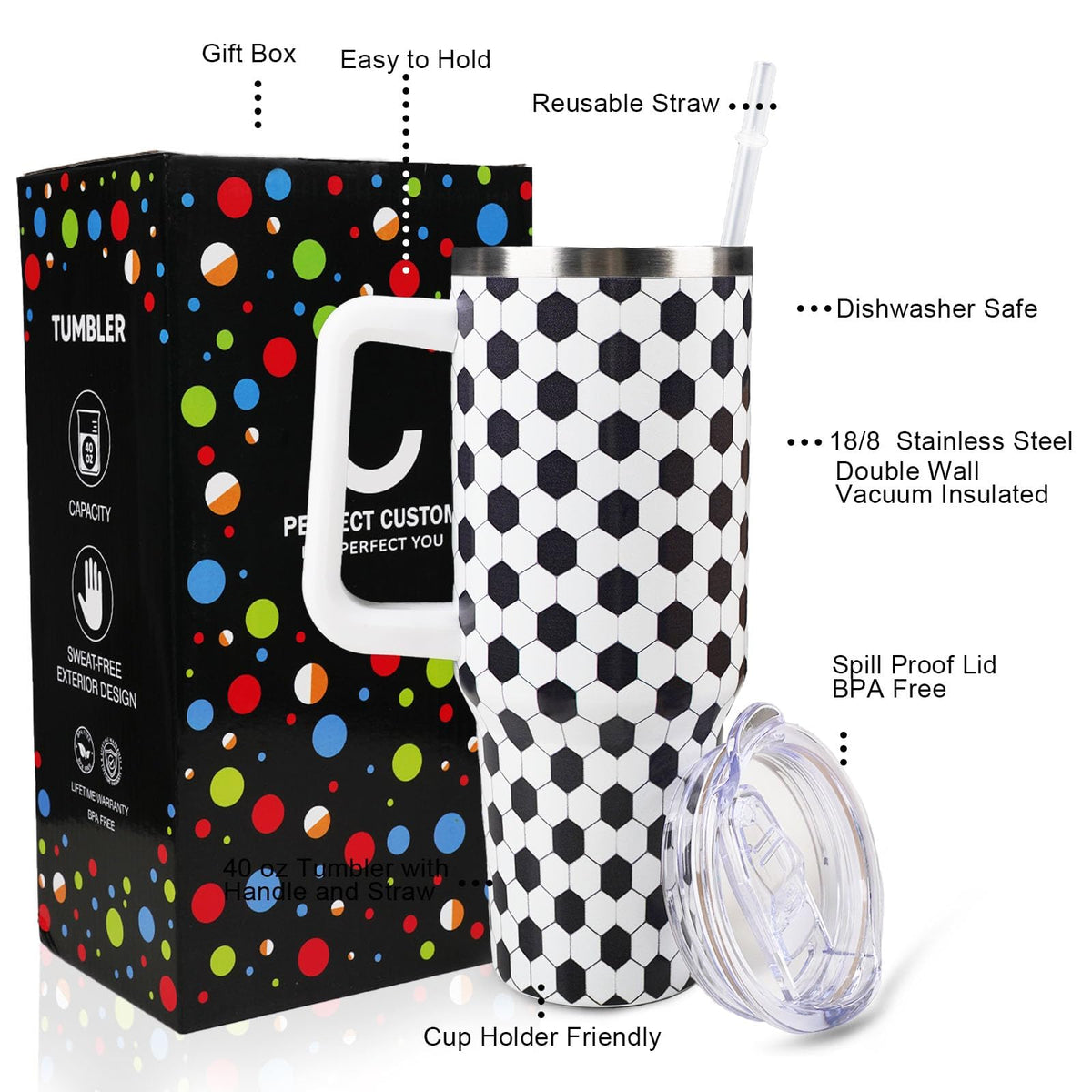 Baseball Mom 40 oz Tumbler with Handle and Straw Lid Leak Proof