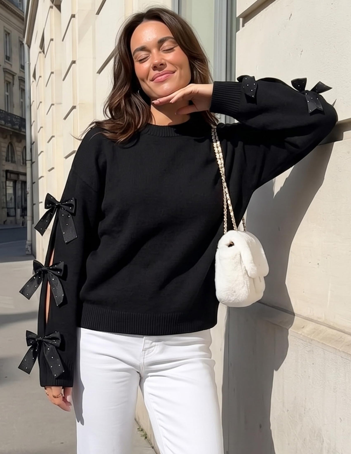 ZESICA Cute Bow Long Sleeve Oversized Sweaters