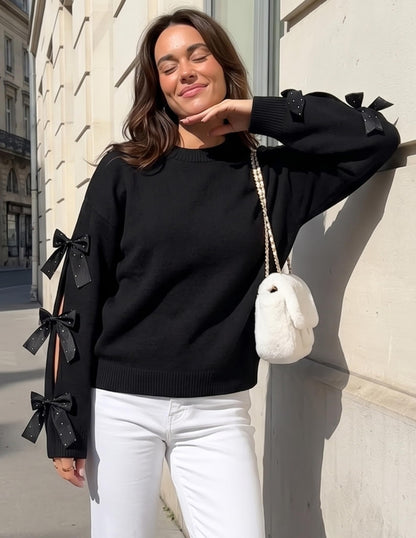 ZESICA Cute Bow Long Sleeve Oversized Sweaters