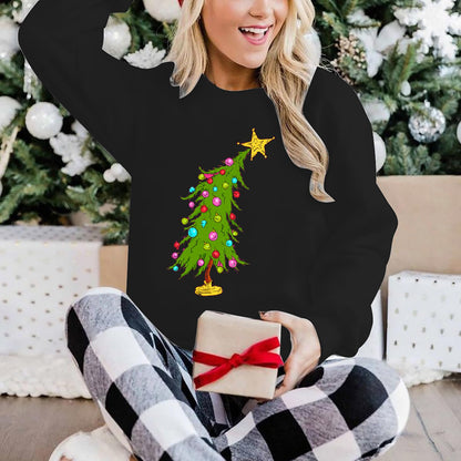 Christmas Sweatshirts for Women Cute Christmas Tree Graphic Long Sleeve Shirt Xmas Holiday Party Pullover Blouse