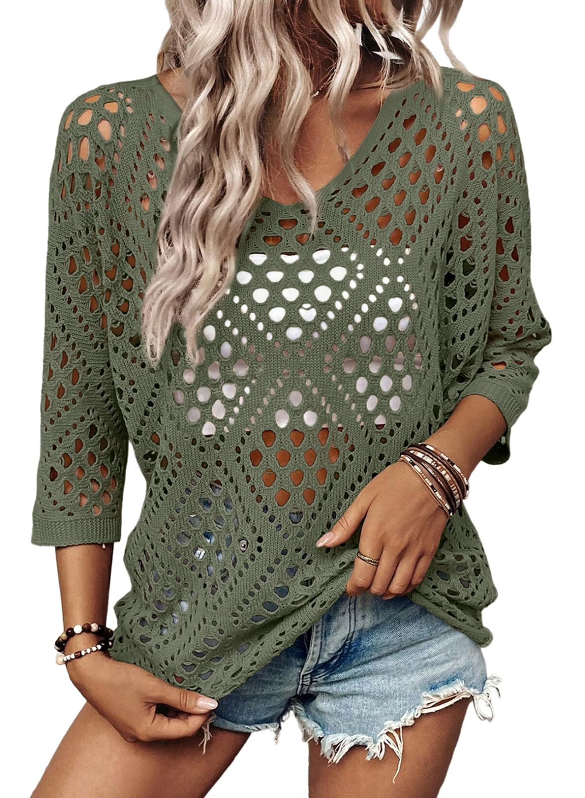 SHEWIN - Hollow Out Beach Crochet Top