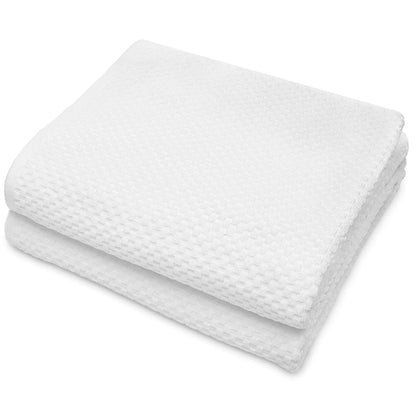 Cotton Craft- Euro Spa Set of 4 Luxury Waffle Weave Bath Towels, Oversized Pure Ringspun Cotton, 30 Inch X 56 Inch, White