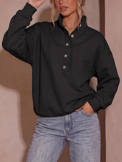 Fisoew Womens Sweatshirt Mock Neck Henley Pullover