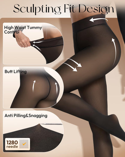 Spring Water Fleece Lined Tights Leggings for Women One Seam Design