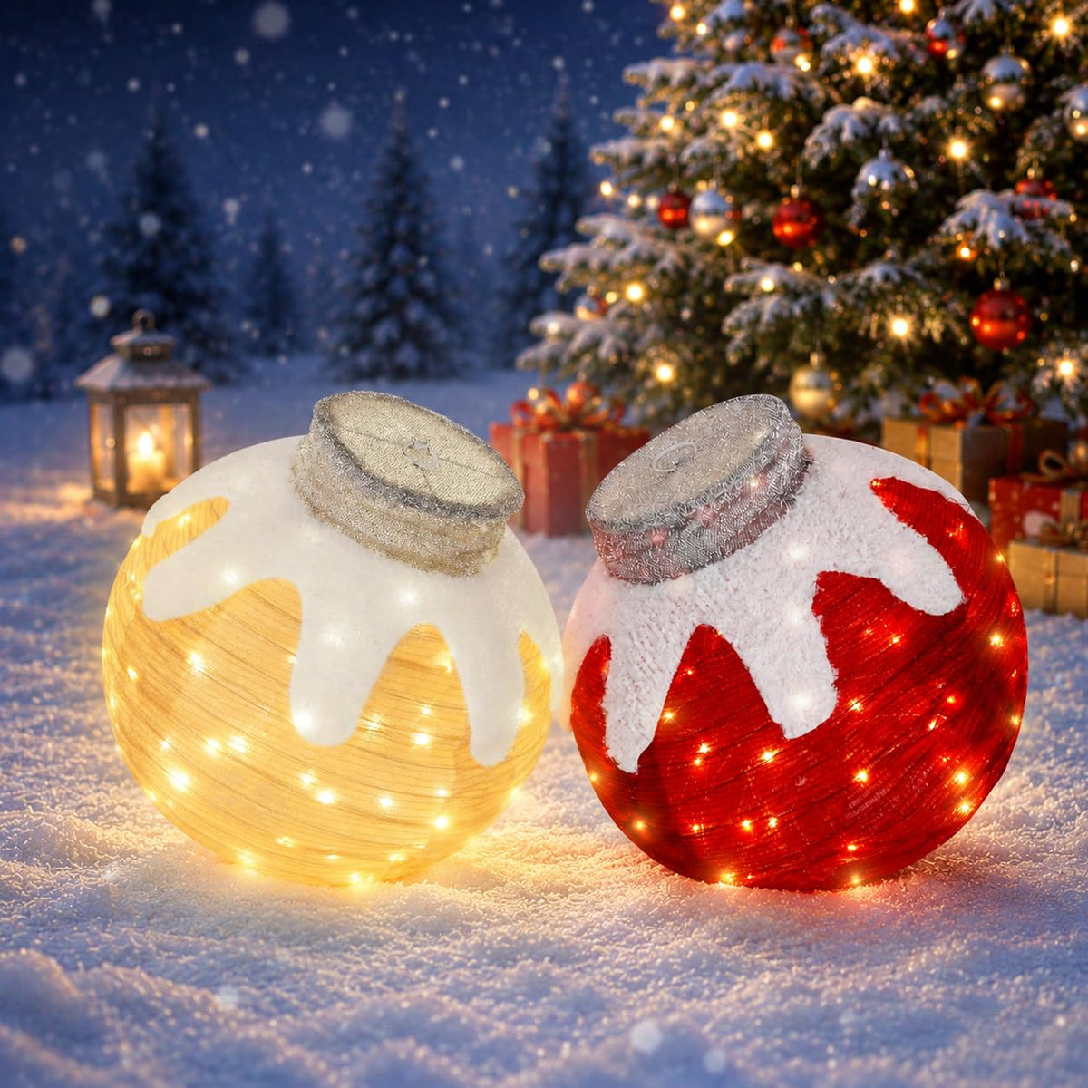 2 Pcs Outdoor Christmas Ornaments, Lighted Pop-Up Holiday Ball Decoration with 160 LED Lights, 8 Light Functions, Lighted Collapsible Christmas Outdoor Decorations for Yard, Patio, Home