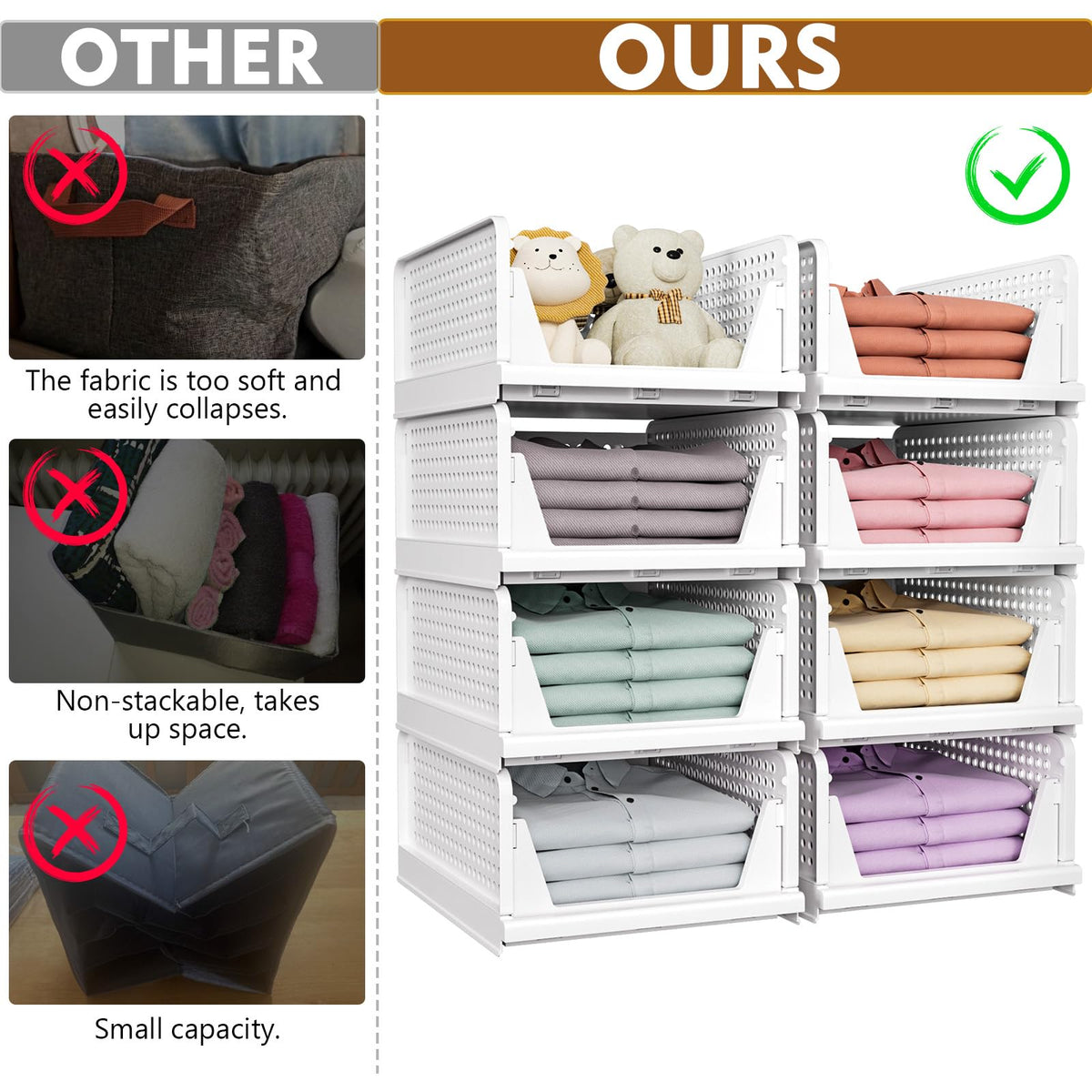 Snslxh 5 Pack Stackable Closet Storage Basket