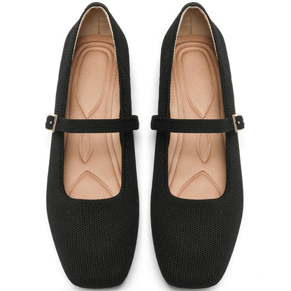 Women's Mesh Mary Jane Flats, Soft Square Toe Ballet Shoes for Work