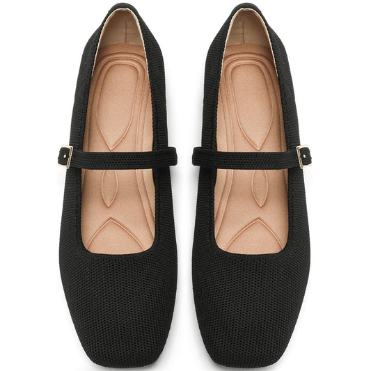 Women's Mesh Mary Jane Flats, Soft Square Toe Ballet Shoes for Work