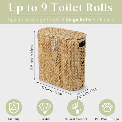Yangqihome Toilet Paper Storage, Water Hyacinth Toilet Paper Storage with Lid
