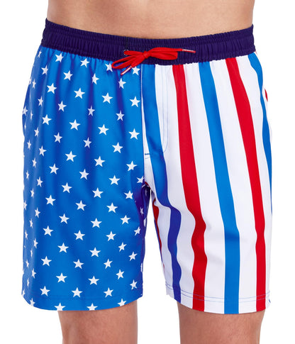 Tipsy Elves Men's Usa Swimming Trunks 7'' Inseam 4 Way Stretch Fabric W/Mesh Liner Swim Trunks for Men Bathing Suit